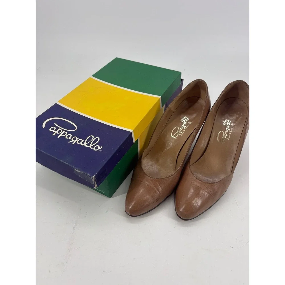Pappagallo Pumps Women 9 M Vintage Pointed Toe Brown Leather Stiletto Spain
